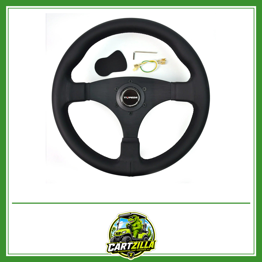 330mm Universal Microfiber Leather Sport Steering Wheel – 42mm Deep, Black-Golf Cart Steering Wheel-Cartzilla LLC