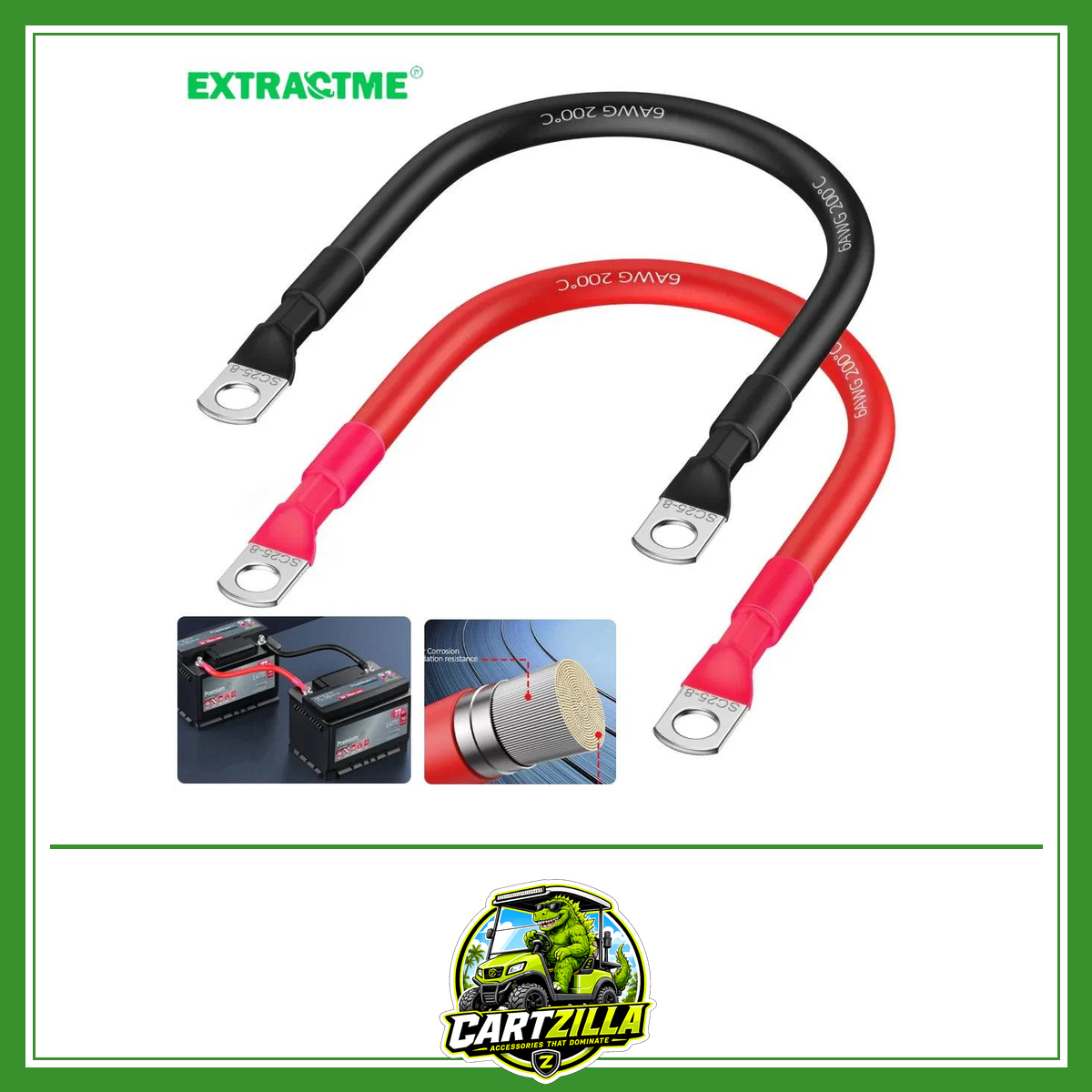 6AWG Tin Plated Pure Copper Battery Wire for Car Automotive, Solar, Marine, RV, Motorcycle, Golf Cart，30CM Cable， Red and Black-Cartzilla LLC
