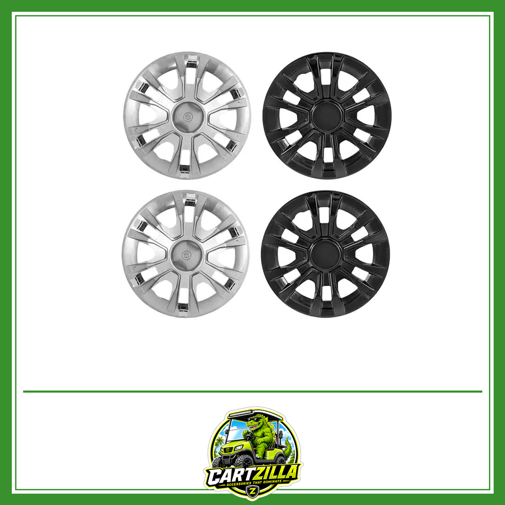 8" Black & Silver Golf Cart Wheel Covers – Chrome Finish Universal Hub Caps (Set of 4)-Cartzilla LLC