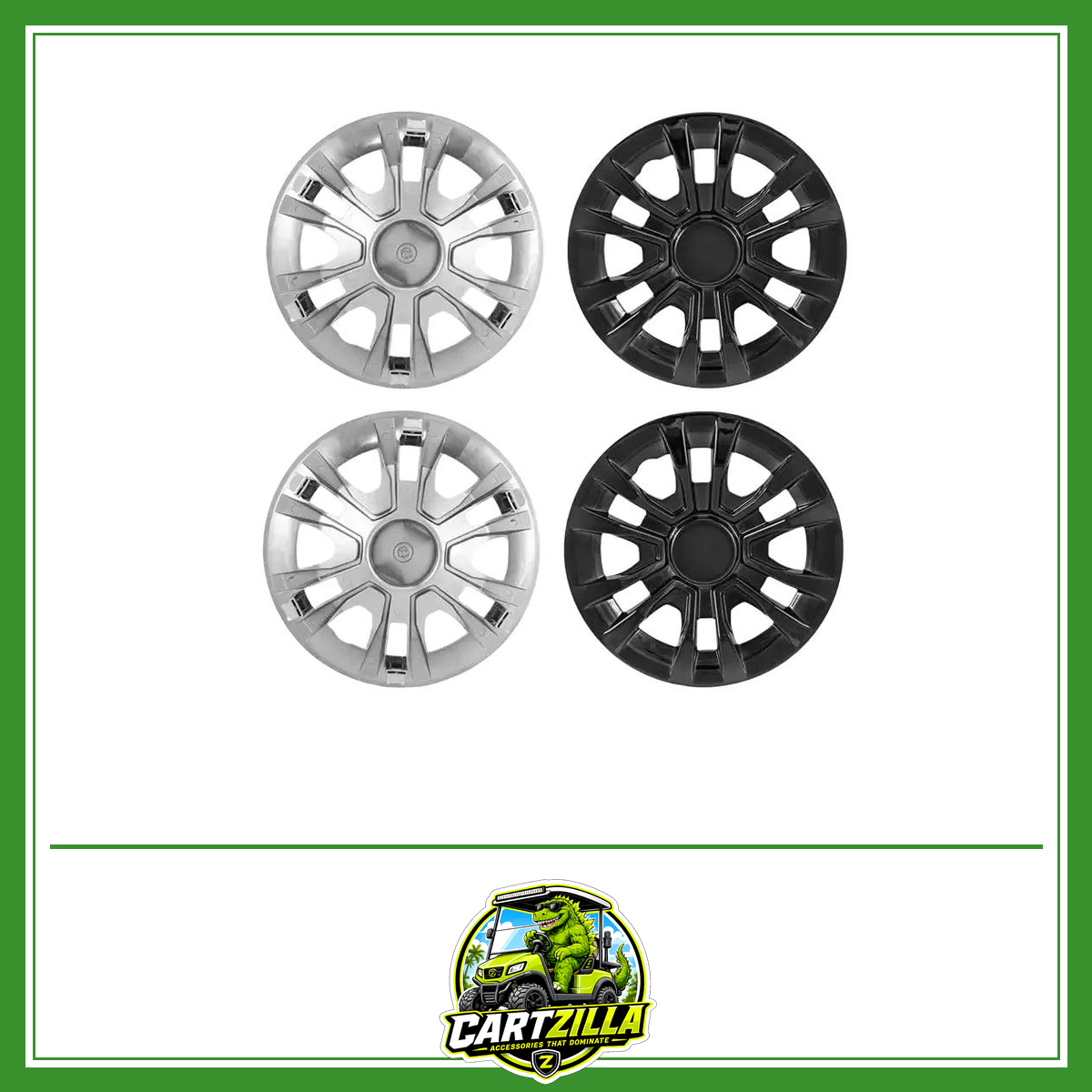 8" Black & Silver Golf Cart Wheel Covers – Chrome Finish Universal Hub Caps (Set of 4)-Cartzilla LLC