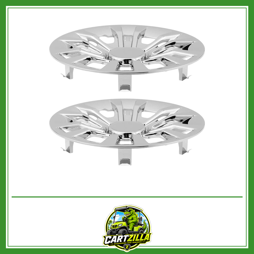 8.72" Chrome Golf Cart Wheel Hub Caps – Universal Rim Replacement Covers (Set of 2)-Cartzilla LLC