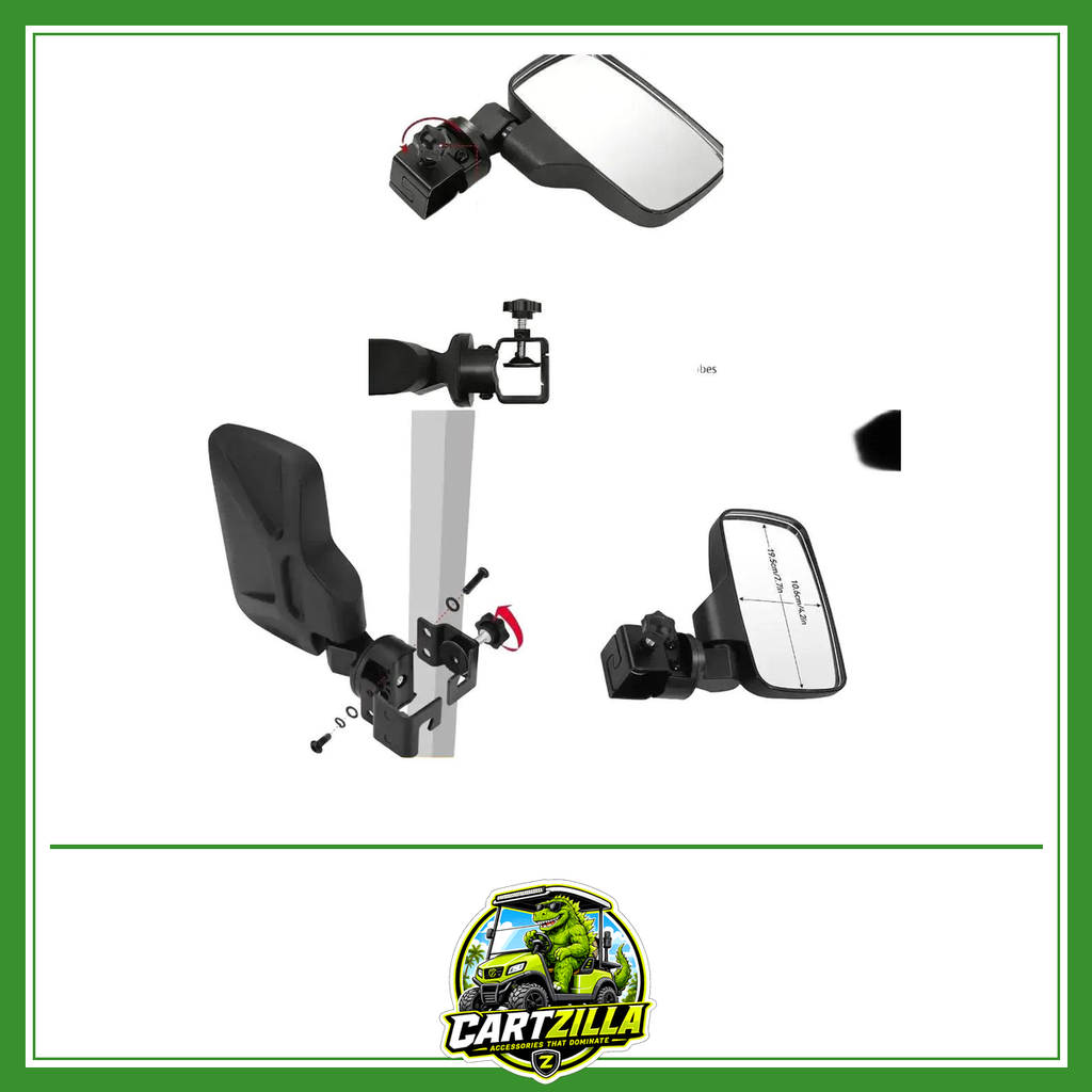 Golf Cart Rearview Mirror Plastic Easy Mount 1-1.25in Square Rail-Golf Cart Mirrors-Cartzilla LLC