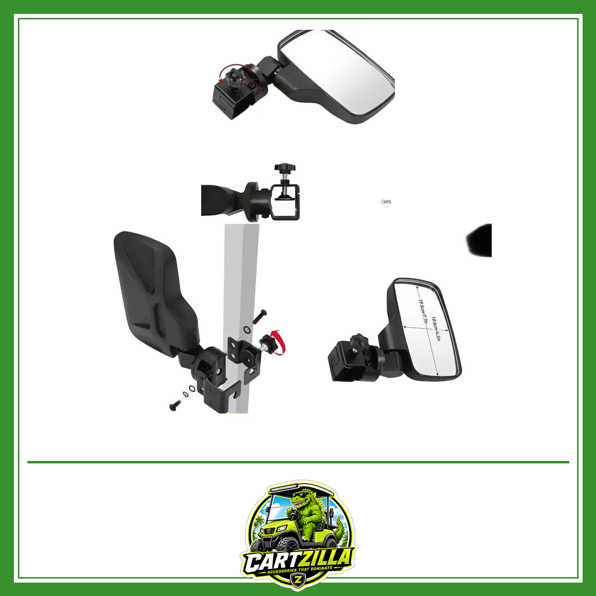 Golf Cart Rearview Mirror Plastic Easy Mount 1-1.25in Square Rail-Golf Cart Mirrors-Cartzilla LLC
