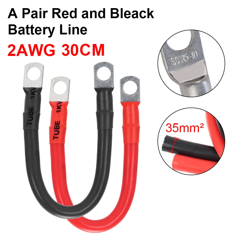 2AWG Car Battery Connector Power Inverter Cables Marine Battery Cable With Lug PVC Insulated Jacket For Auto Boats 30cm
