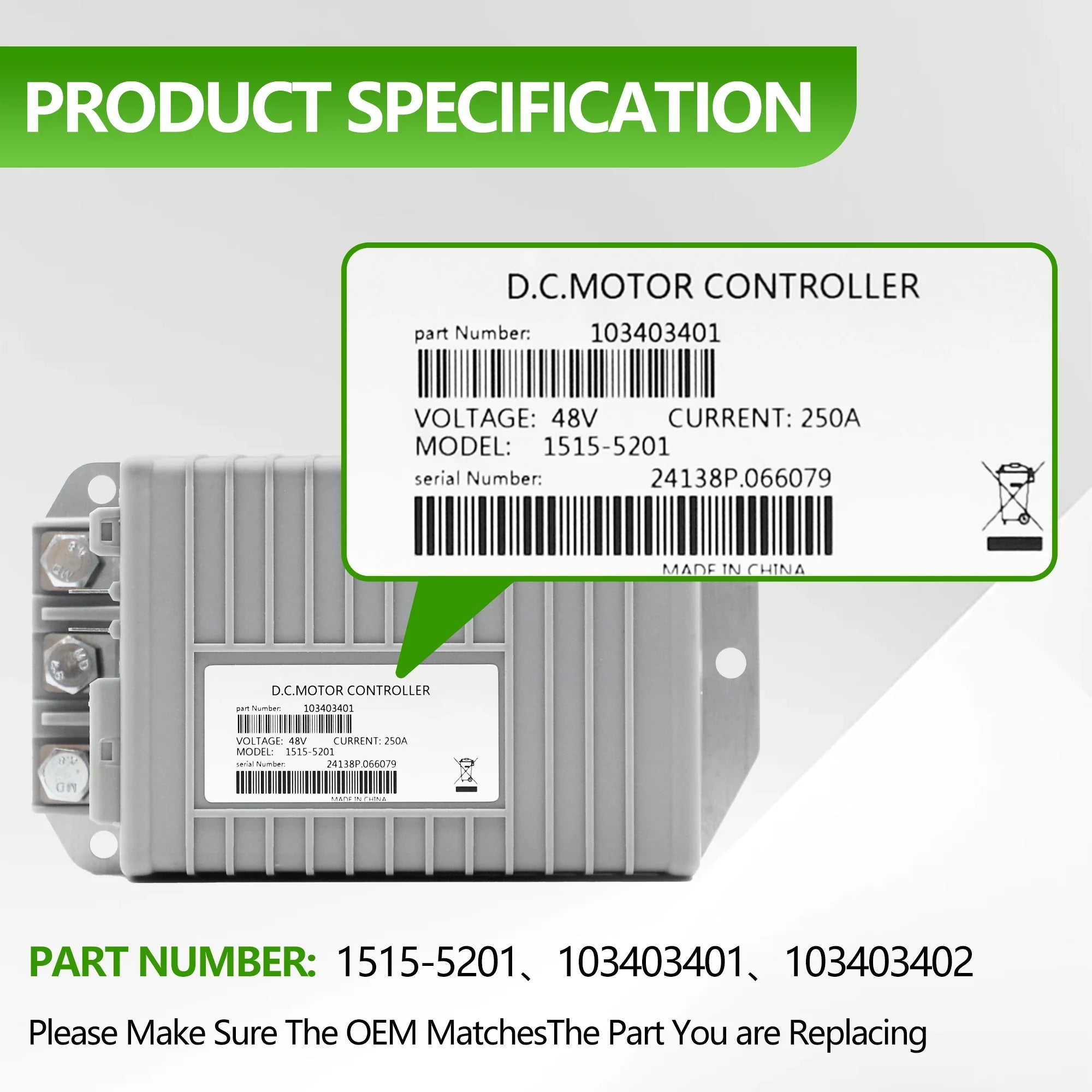 48V 250A Golf Cart Motor Controller for Club Car DS & Precedent (2009+) – Curtis 1515-5201 EXCEL
