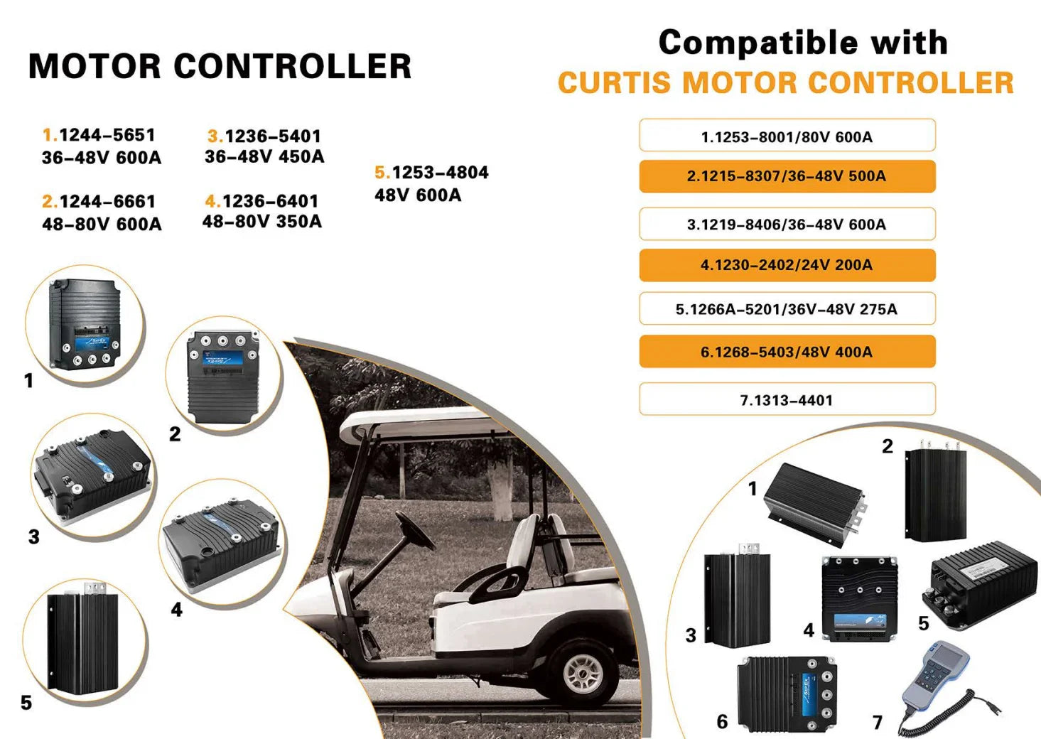 48V 600A DC Hydraulic Motor Controller for EZGO & Club Car Golf Carts – Curtis 1253-4804
