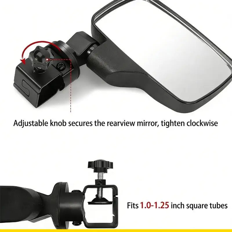 Golf Cart Rearview Mirror Plastic Easy Mount 1-1.25in Square Rail