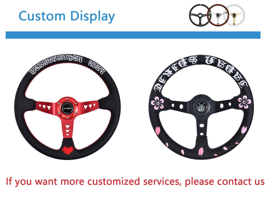 330mm Leather Aluminum Racing Drift Steering Wheel – Universal Golf Cart & Car Fit