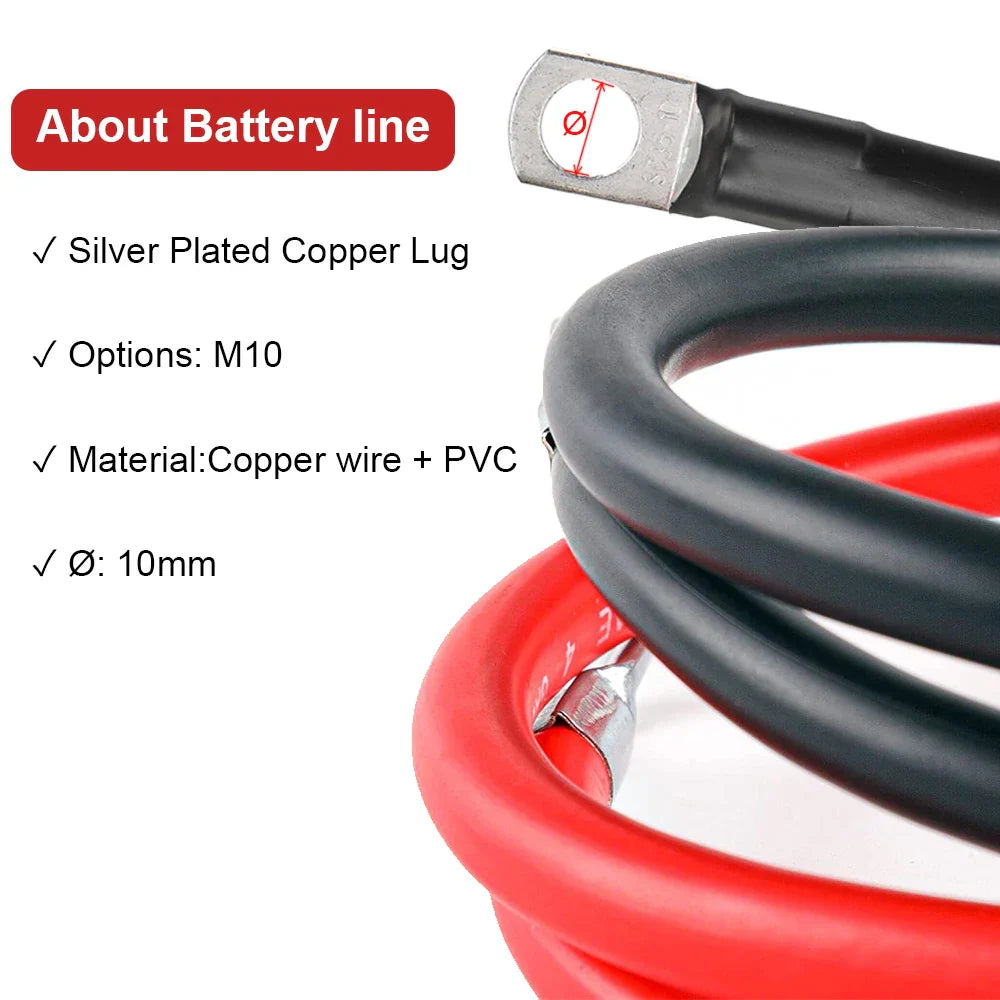 2AWG Car Battery Connector Power Inverter Cables Marine Battery Cable With Lug PVC Insulated Jacket For Auto Boats 30cm