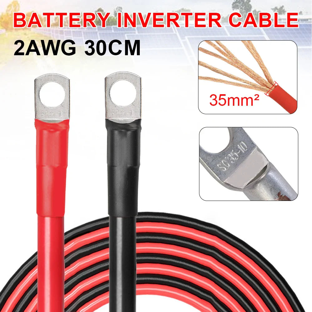 2AWG Car Battery Connector Power Inverter Cables Marine Battery Cable With Lug PVC Insulated Jacket For Auto Boats 30cm