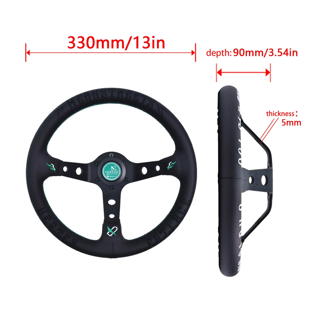 330mm Leather Aluminum Racing Drift Steering Wheel – Universal Golf Cart & Car Fit