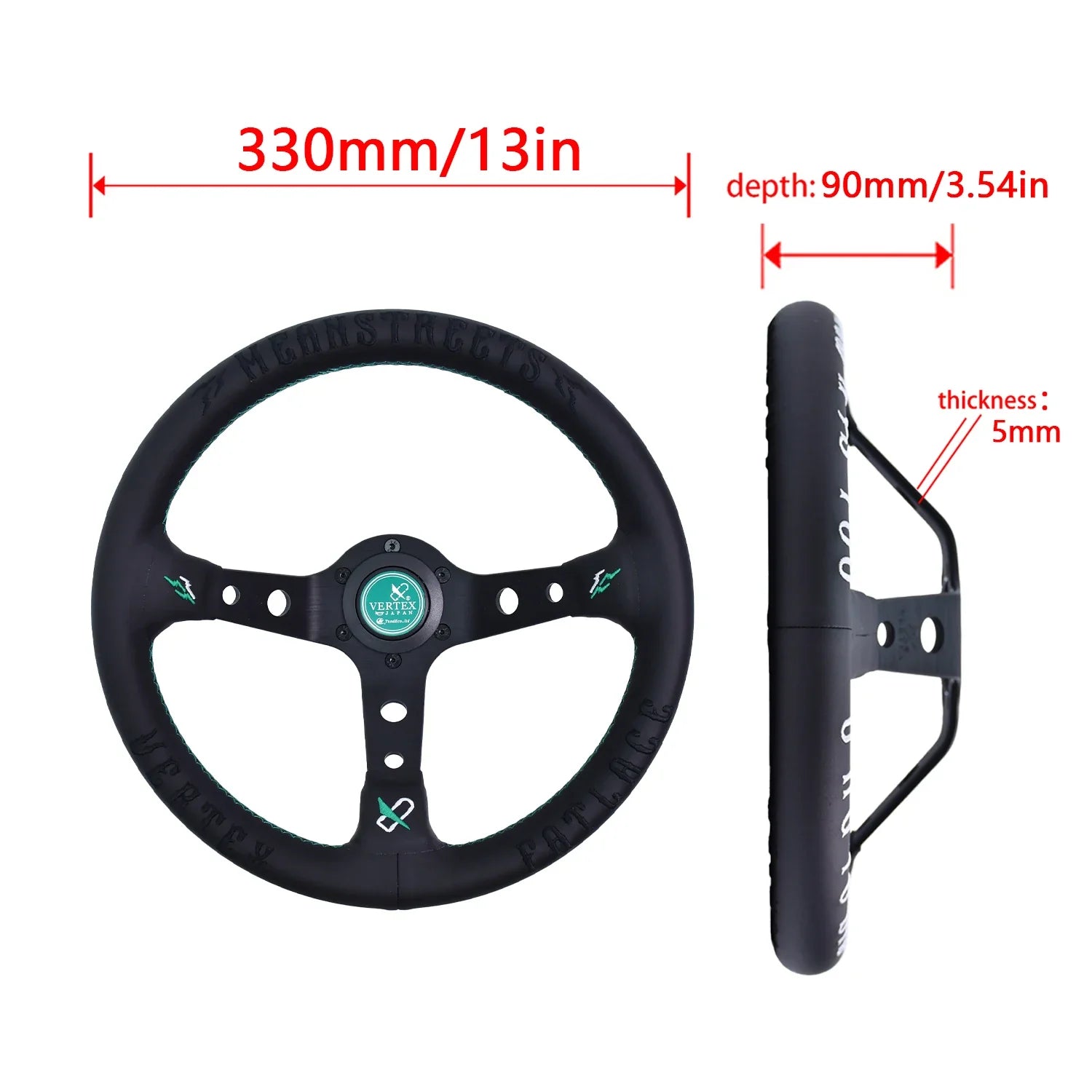 330mm Leather Aluminum Racing Drift Steering Wheel – Universal Golf Cart & Car Fit