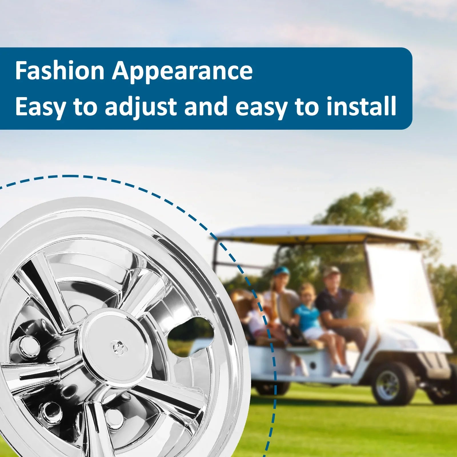 8" Chrome Plated Golf Cart Hub Caps – Fits EZGO, Club Car & Yamaha (Set of 4)