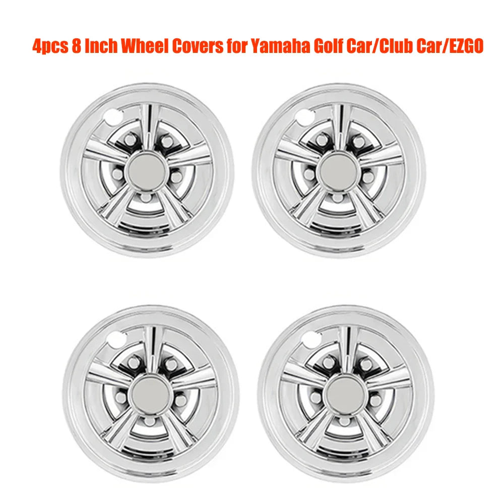 8" Chrome Plated Golf Cart Hub Caps – Fits EZGO, Club Car & Yamaha (Set of 4)