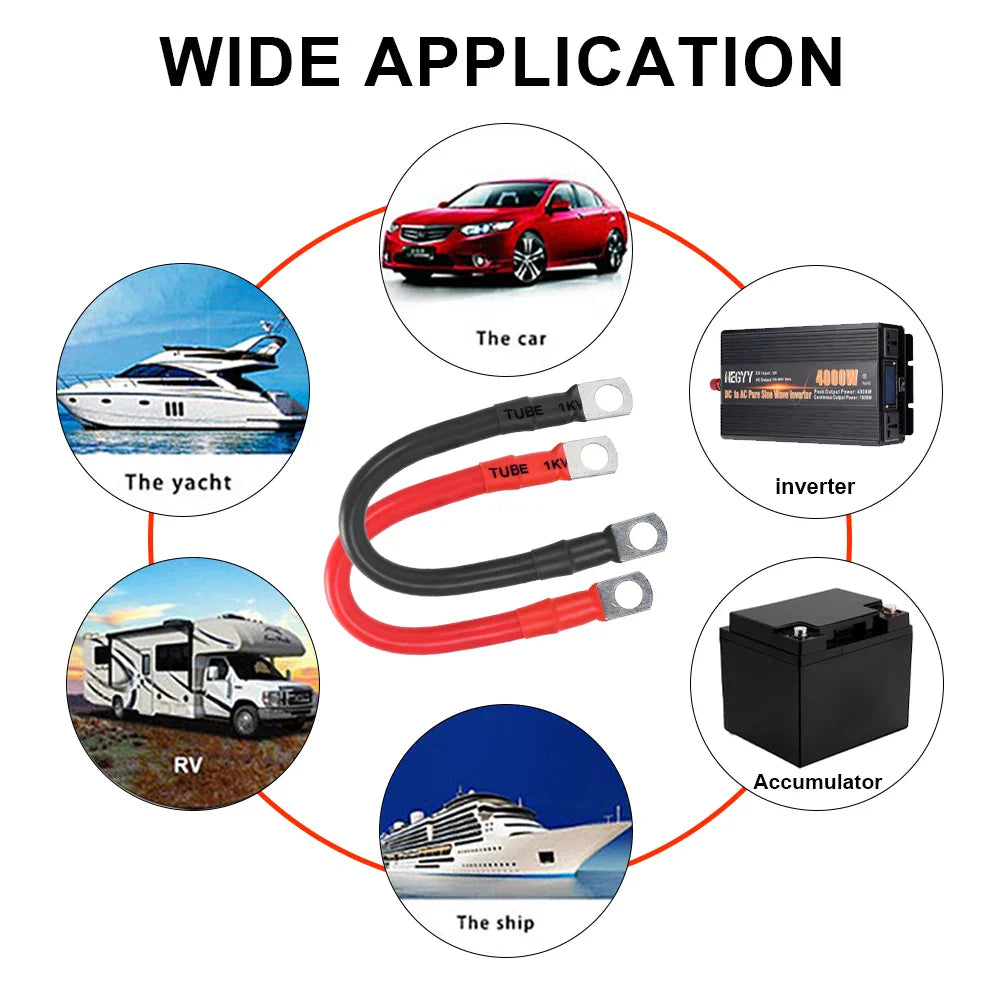 2AWG Car Battery Connector Power Inverter Cables Marine Battery Cable With Lug PVC Insulated Jacket For Auto Boats 30cm