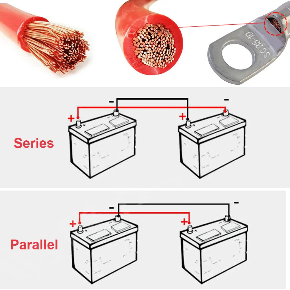 2AWG Car Battery Connector Power Inverter Cables Marine Battery Cable With Lug PVC Insulated Jacket For Auto Boats 30cm
