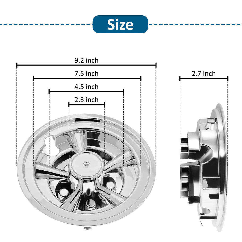 8" Chrome Plated Golf Cart Hub Caps – Fits EZGO, Club Car & Yamaha (Set of 4)
