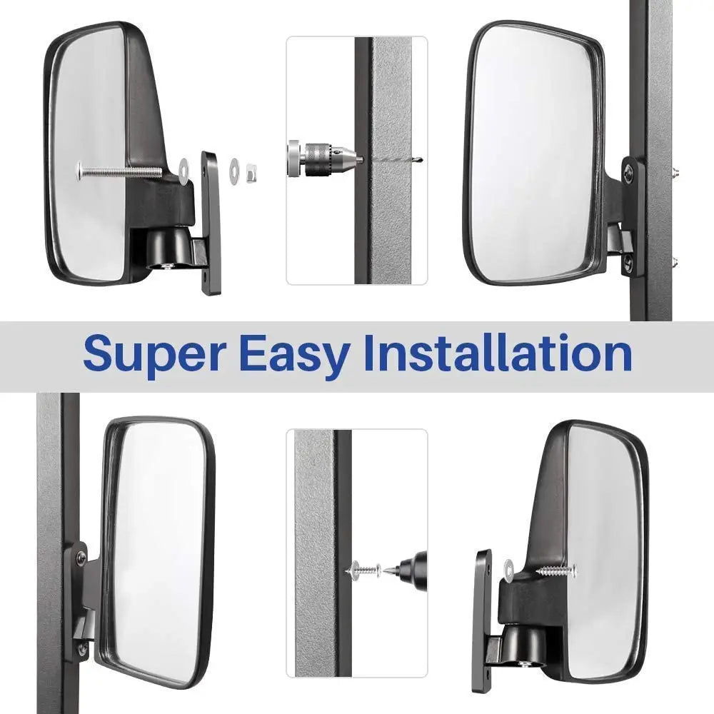 A pair of golf cart side mirrors, side mirrors, reverse mirrors, rearview mirrors, and reflective mirrors