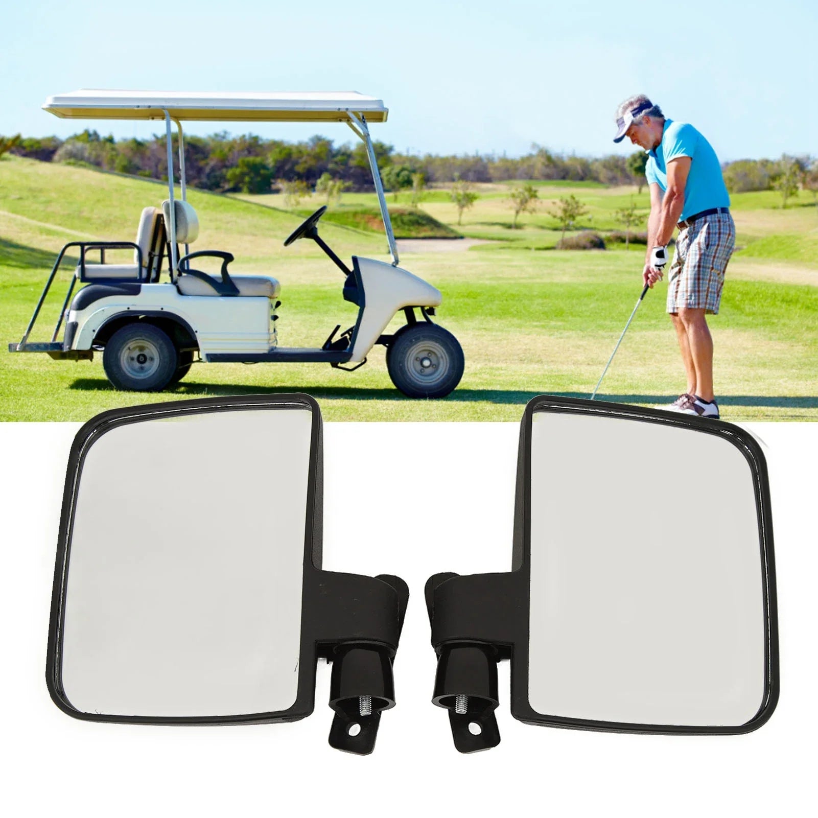 2 Pack Golf Cart Mirrors Club Car Side View Mirror Convex Golf Cart Rearview Mirror Easy Installation for Yamaha Club Car EZGO