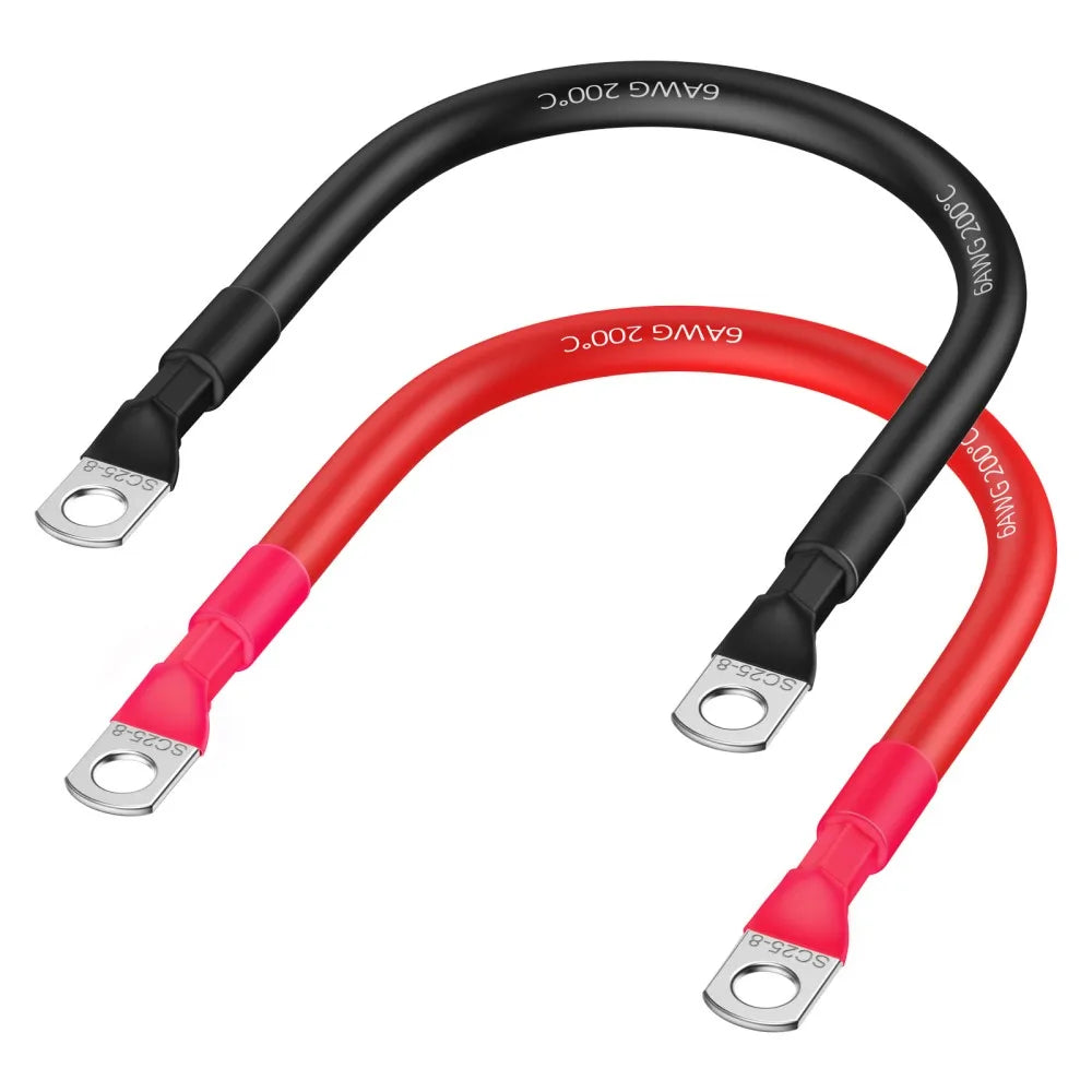 6AWG Tin Plated Pure Copper Battery Wire for Car Automotive, Solar, Marine, RV, Motorcycle, Golf Cart，30CM Cable， Red and Black