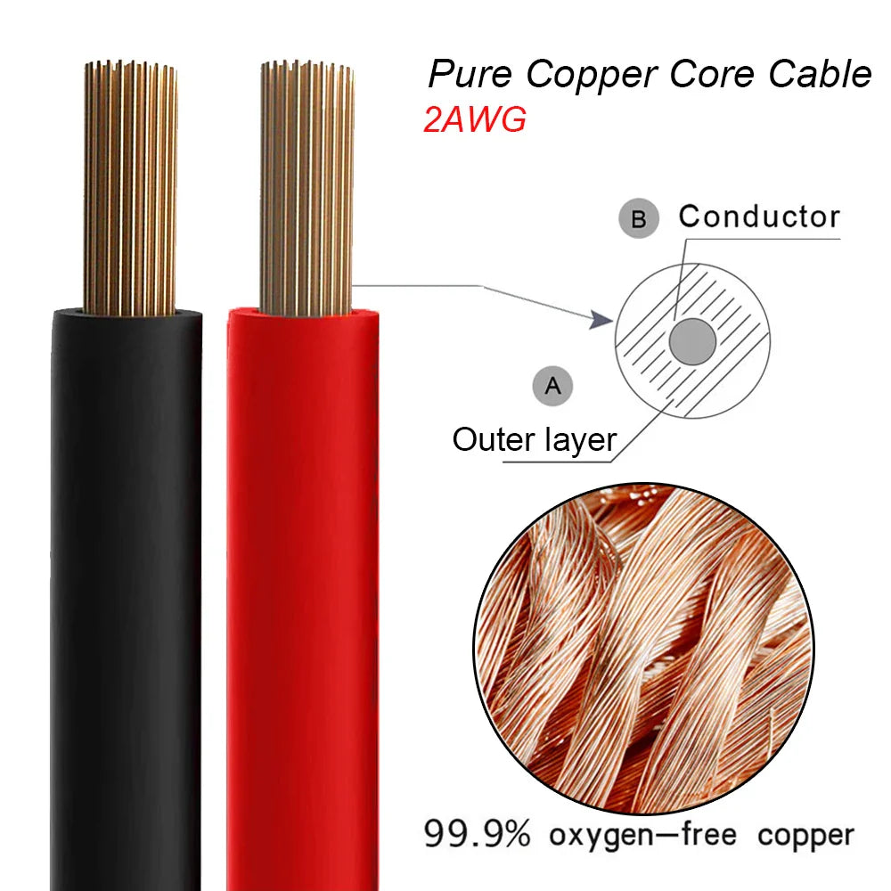 2AWG Car Battery Connector Power Inverter Cables Marine Battery Cable With Lug PVC Insulated Jacket For Auto Boats 30cm